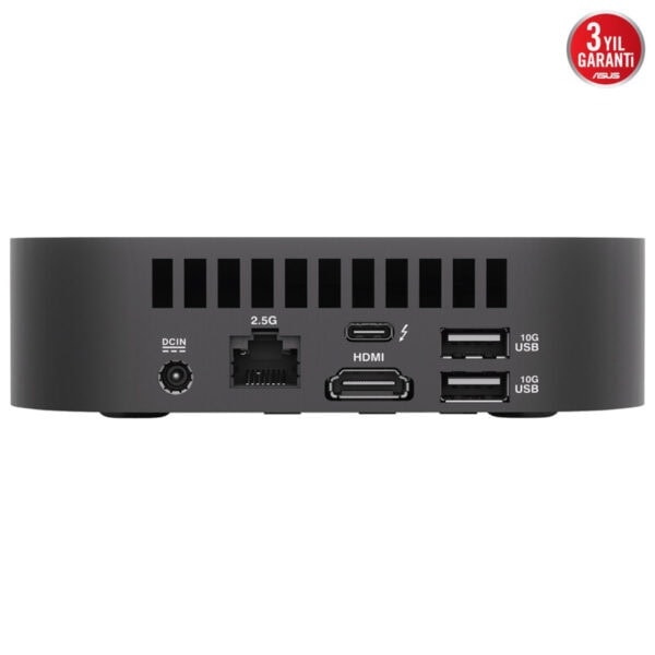 Yüksek çözünürlüklü, çoklu bağlantı noktaları ve USB 10G desteği ile oyun ve medya kullanımına uygun Asus mini PC arka paneli.