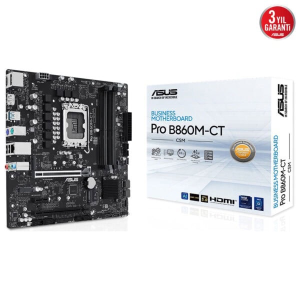 Yönetici Anakartı Pro B860M-CT, İşletmeler için yüksek performans ve güvenilirlik sağlar, DDR4 RAM, HDMI, ve 24 saat sürekli kullanım desteğiyle güçlü anakart.