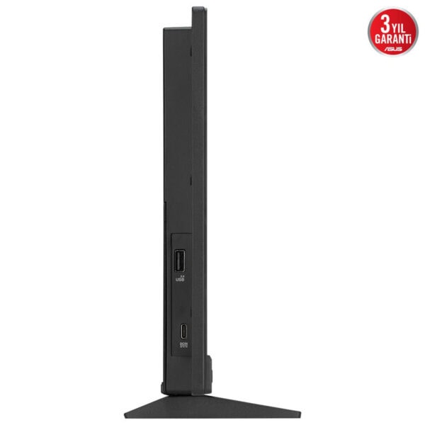 Yüksek çözünürlükte bilgisayar monitörü yan profil görünümü, HDMI ve USB bağlantı noktalarıyla modern tasarım, oyuncular ve ofis kullanıcıları için uygun, Asus garantili ekran.