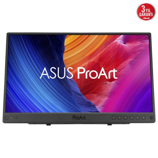 Yüksek çözünürlüklü ASUS ProArt ekran monitörü, profesyonel grafik ve tasarım çalışmaları için ideal, kaliteli renk doğruluğu sağlayan ince ve dayanıklı tasarım.
