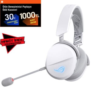 ASUS ROG Pelta Beyaz Edition RGB kablosuz gaming kulaklık, PS5 uyumlu ve RGB aydınlatmalı, yüksek ses kalitesi ve konfor sağlayan tasarımıyla oyun deneyimini artırır.