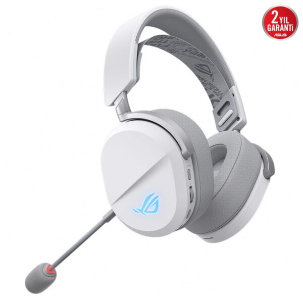 Yüksek kaliteli beyaz oyun kulaklığı, ASUS ROG logosu ile, gaming ve esports için optimize edilmiş, konforlu tasarım ve kriyo sensörü ile üstün ses deneyimi sunar.