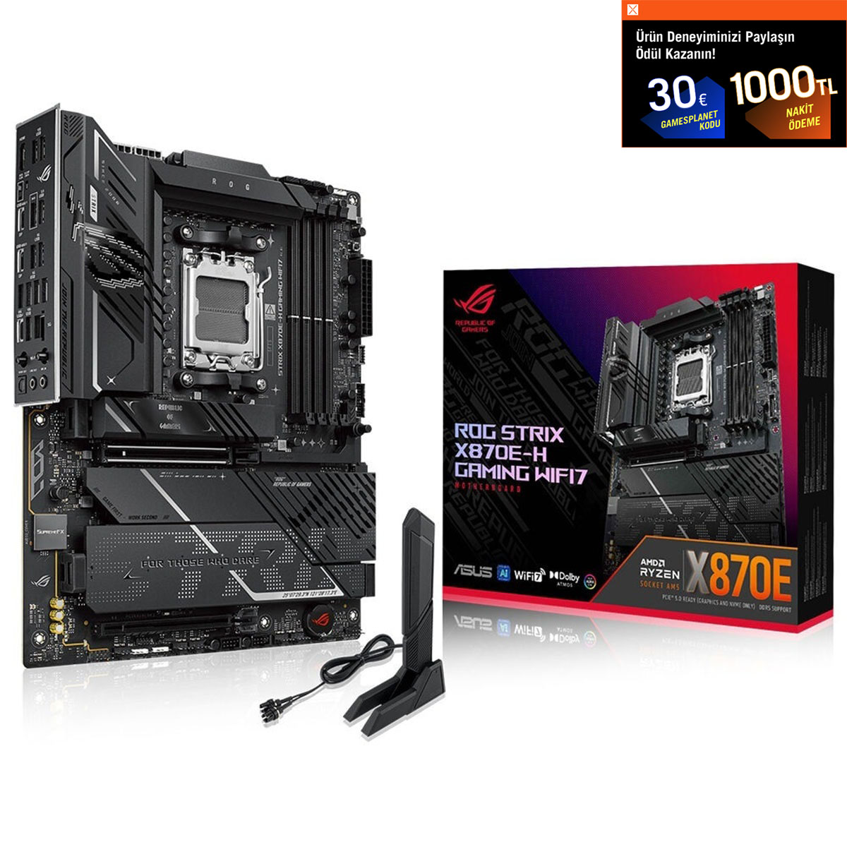 ASUS ROG STRIX X870E-H GAMING WIFI7 8000MHz OC DDR5 Soket AM5 M.2 HDMI ATX Anakart
