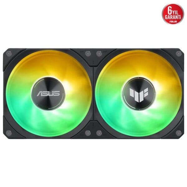 Yüksek kaliteli gaming bilgisayar fanı, RGB aydınlatmalı, ASUS ve ASUS ROG logolu, oyun için optimize edilmiş, sessiz ve etkili soğutma performansı sağlar.
