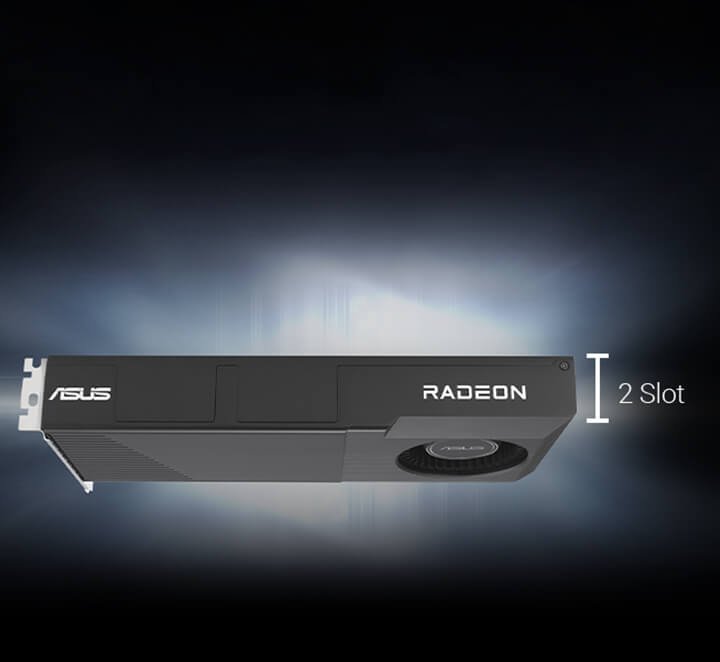 2 yuvalı (2 slot) ince tasarıma sahip ASUS Turbo Radeon AI Pro R9700 ekran kartı