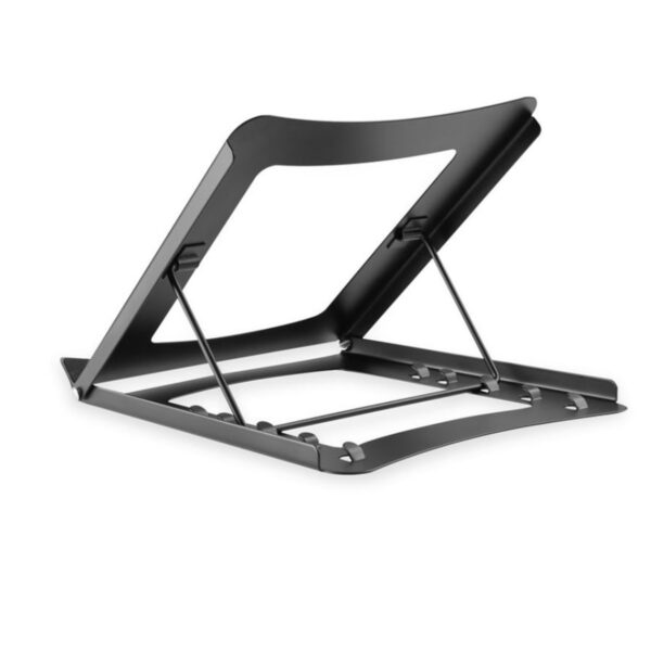 Sesli Çalışma Oturağı için ergonomik tasarımlı laptop ve tablet standı, hafif ve katlanabilir, dayanıklı metal malzemeden üretilmiş, seyahat ve ev kullanımı için idealdir.