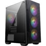 RGB aydınlatmalı, şeffaf panelli oyun bilgisayarı kasası, üç fanlı ve modern tasarım.