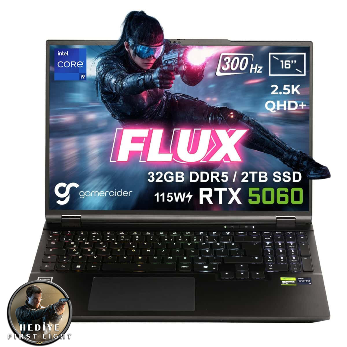 Gameraider Flux Gr16 Intel Core I9 14900hx Geforce Rtx 5060 8gb 32gb Ddr5 2tb Ssd 115w 16 Inç 2.5k Qhd+ 300hz Freedos Gaming Laptop Çanta Hediyeli 007 First Light Hediyeli 1
