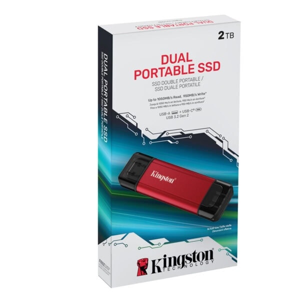 Yüksek performanslı Kingston Dual Portable SSD 2TB, hızlı veri transferi ve taşınabilirlik sağlar. Oyunlar ve büyük dosyalar için ideal, USB 3.2 Gen 2 üzerinden yüksek hızda çalışma imkanı sunar.