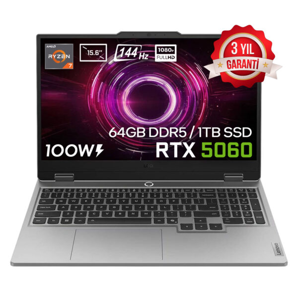 Lenovo Loq 15ahp10 Amd Ryzen 7 250 64gb Ddr5 1tb Ssd Rtx 5060 8gb 100w 15.6 Inç Full Hd 144hz Ips Freedos Gaming Laptop (83jg008utrv4) 1