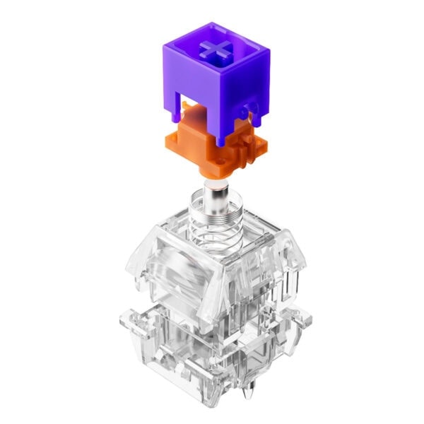 Yüksek çözünürlüklü bilgisayar ve oyun klavyesi anahtar anahtarı ve mekanizması detayları, bilgisayar tuşları ve oyun ekipmanları koleksiyonları için uygun, teknolojik ve modern tasarım.