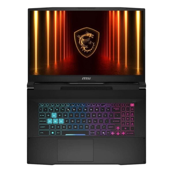 Yüksek performanslı MSI oyuncu dizüstü bilgisayarı, renkli RGB arka plan aydınlatmalı klavye ve gelişmiş grafik özellikleriyle oyun tutkunlarına özel tasarım.