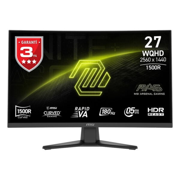 Yüksek çözünürlüklü MSI oyun monitörü, 2560x1440 kavramsal ekran ve 180Hz yenileme hızıyla profesyonel oyun performansı sağlar. HDRReady, Curved ve Rapid VA teknolojileri ile üstün görüntü kalitesi sunar.