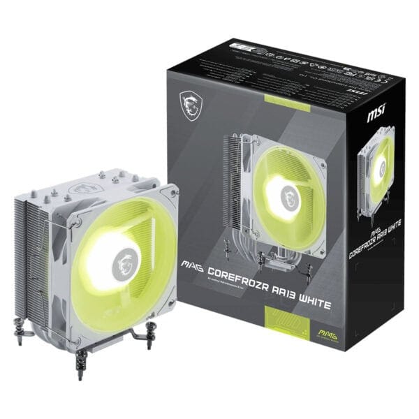 Yüksek performanslı MSI MAG CoreFROZR RA13 beyaz CPU soğutucu, gelişmiş hava akışı ve etkili ısı dağılımıyla oyun ve yüksek performans bilgisayarlar için ideal.