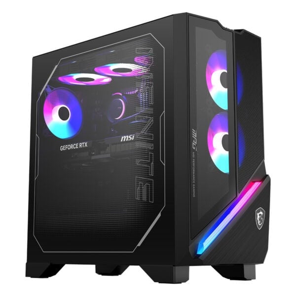 Yüksek performanslı gaming bilgisayarı, RGB aydınlatmalı kasa ve güçlü ekran kartı ile, en iyi oyun deneyimini sağlar, MSI ve MSI Performance Gaming markalarıyla oyun tutkunları için ideal.