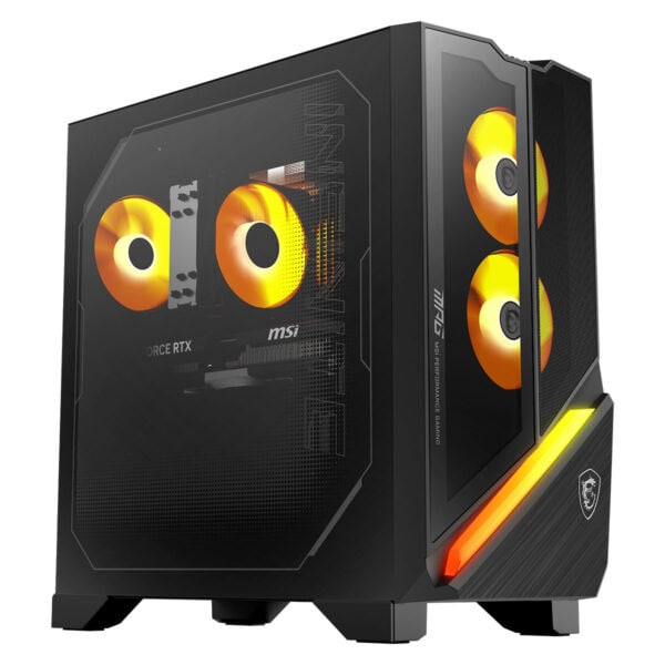 Kapasitif renkli LED aydınlatmalı oyun bilgisayarı kasası, yüksek performanslı MSI Gaming ve NVIDIA GeForce RTX ekran kartı ile güçlü oyun deneyimi sağlar.