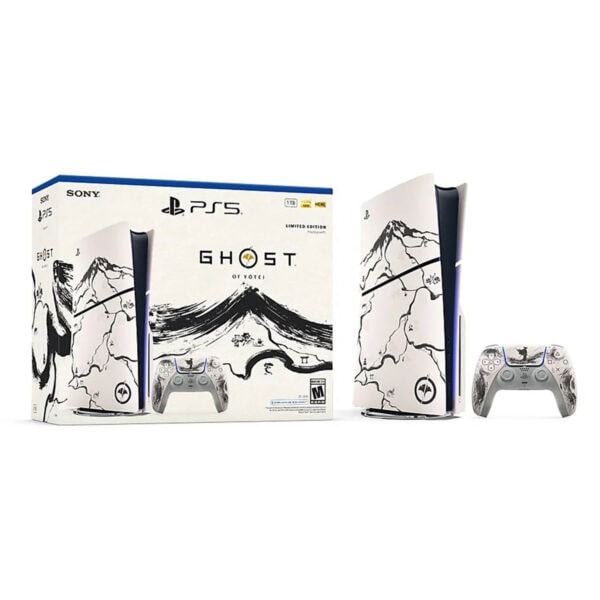 GHOST PS5 Konsolu ve Kontrolcü, Yüksek Performanslı Oyun Deneyimi, Sınırlı Üretim Tasarımı ve Japon Sumi-e Sanat Stili ile Öne Çıkan, Yüksek Depolama Kapasiteli.