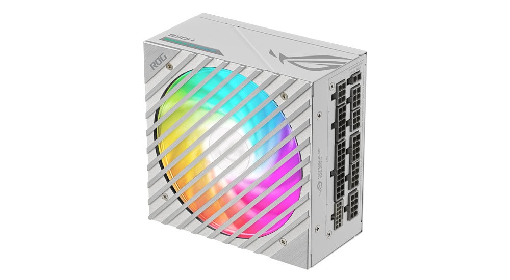ROG LOKI SFX-L 850W Platinum White Edition Parlak renkli RGB aydınlatmalı Asus ROG güç kaynağı, yüksek performanslı oyun ve bilgisayar sistemleri için modern ve dayanıklı tasarım.