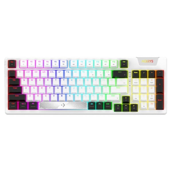 Renkli RGB arka aydınlatmalı oyuncu klavyesi, beyaz gövde ve renkli tuşlar, gaming, ofis ve günlük kullanım için ideal, yüksek performanslı mekanik klavye, bilgisayar aksesuarları.