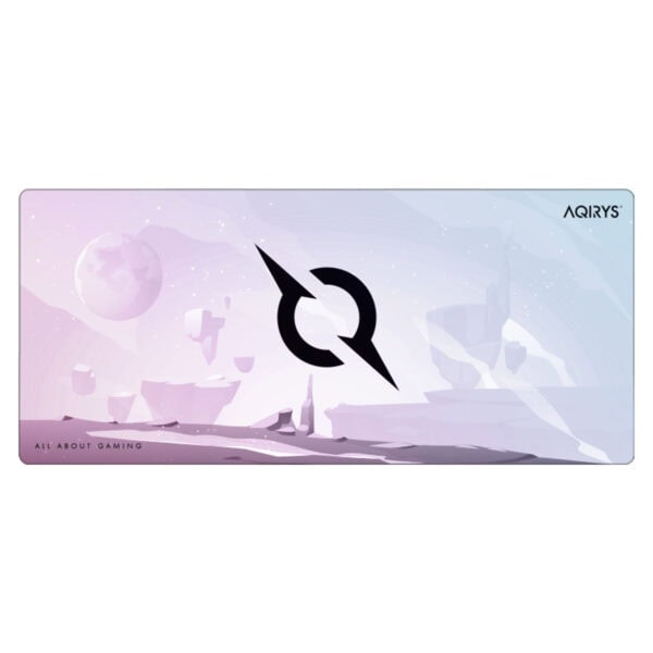 Yapay zeka ile tasarlanmış oyun temalı mousepad, uzay ve galaksi teması ile tasarlanmış, lazer simgeleri ve yıldızlar içeren modern gaming aksesuarı.