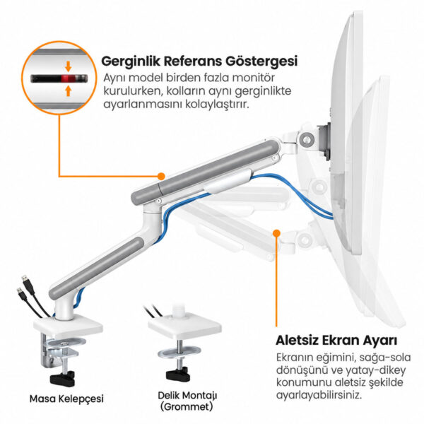 Brateck 17 32 Inç Uyumlu Amortisörlü Beyaz Monitör Kolu (ldt68 C012) 14