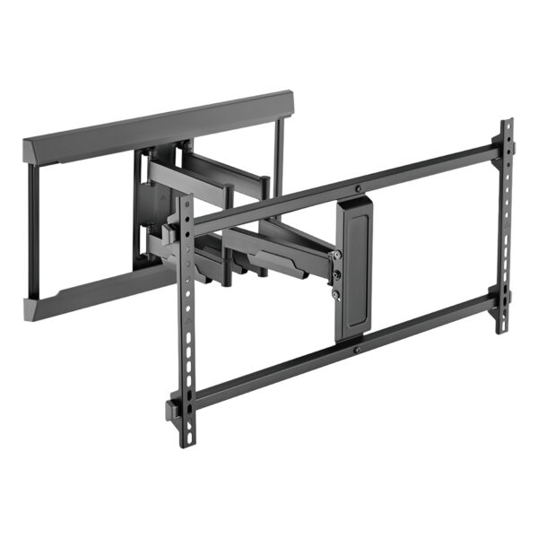 Yüksek kaliteli duvar montajlı TV askısı, tilt ve swivel fonksiyonlarıyla uyumlu, dayanıklı metal yapı, 32-75 inç TV'ler için uygun, kablo yönetimi ile düzenli görünüm, kolay kurulum, modern tasarım.