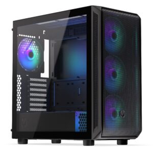 CYBER-7500X3D oyuncu kasası, RGB aydınlatmalı fanlar ve şeffaf cam panel ile yüksek performanslı oyun sistemi için ideal.