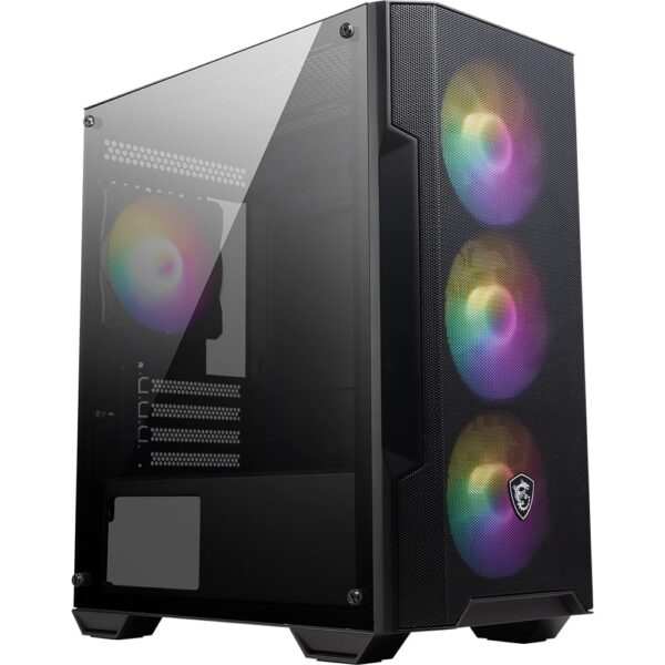 RGB aydınlatmalı, şeffaf yan paneli ve üç fanlı soğutma sistemi ile modern bilgisayar kasası.