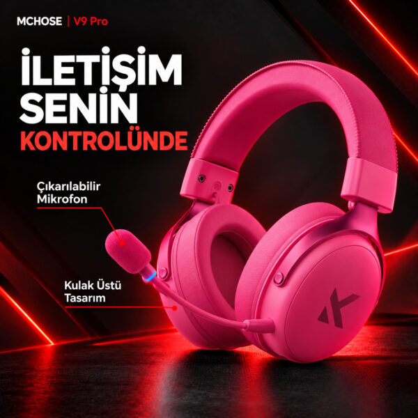 MCHOSE V9 Pro Rose Red 7.1 Surround Kablosuz Gaming Kulaklık (HW-V9-6) - Görsel 2