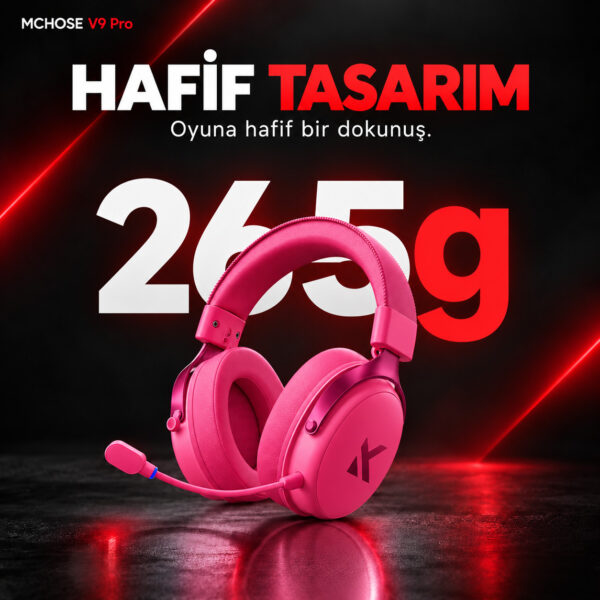 MCHOSE V9 Pro Rose Red 7.1 Surround Kablosuz Gaming Kulaklık (HW-V9-6) - Görsel 4