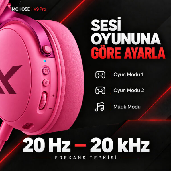 MCHOSE V9 Pro Rose Red 7.1 Surround Kablosuz Gaming Kulaklık (HW-V9-6) - Görsel 7