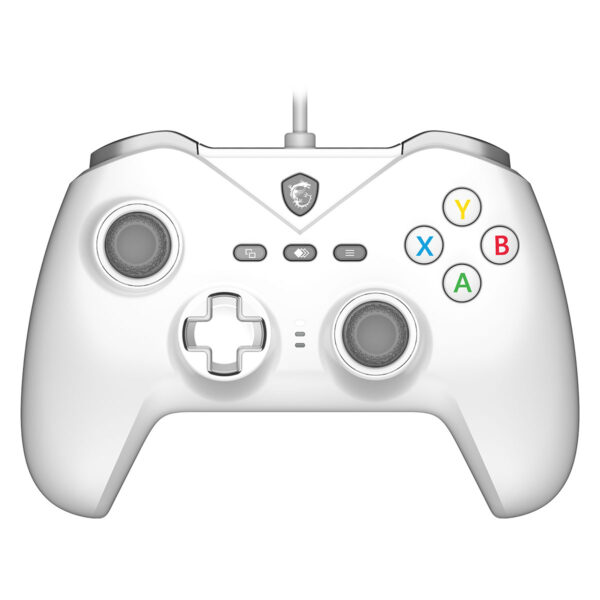 Yapay zeka ile tasarlanmış beyaz oyun kontrolcü, modern ve şık görünüme sahip, gaming tutkunları için ideal, yüksek performanslı konsol aksesuarı.