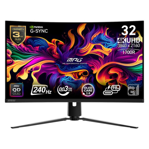 Yüksek çözünürlüklü MSI oyun monitörü, 4K UHD, 240Hz yenileme hızı ve 0.3ms GTG tepki süresi ile ultra akıcı oyun deneyimi sağlar. OLED ekran teknolojisi ve Nvidia G-Sync uyumu ile mükemmel görüntü kalitesi sunar. Çoklu bağlantı seçenekleri ve ergonomik tasarımıyla oyun tutkunları için ideal. 3 yıl garanti ile güvenilir performans. 3840x2160 çözünürlük ve 1700R kavisli ekran ile detaylara önem veren oyuncuların ihtiyaçlarına cevap verir.