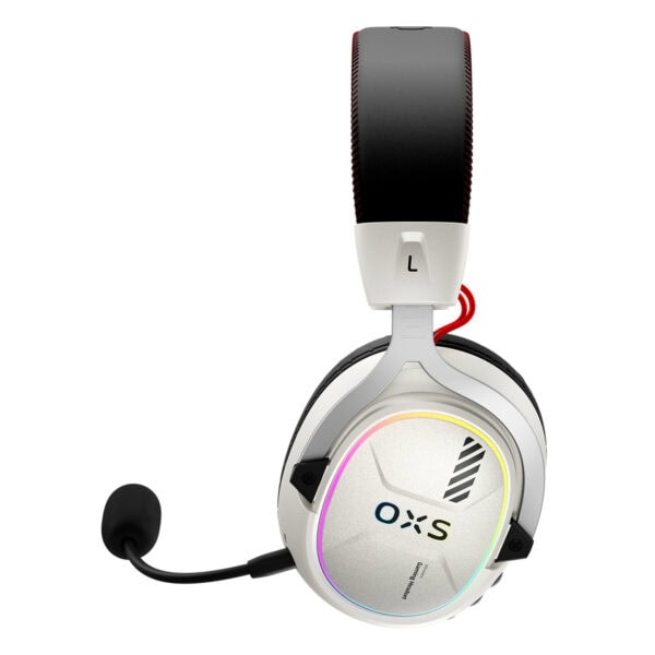 Sesli oyun ve bilgisayar ekipmanı, beyaz renkli gaming kulaklık ve mikrofon, RGB LED ışıklandırmalı gaming headset, kaliteli ses deneyimi ve konforlu tasarım.