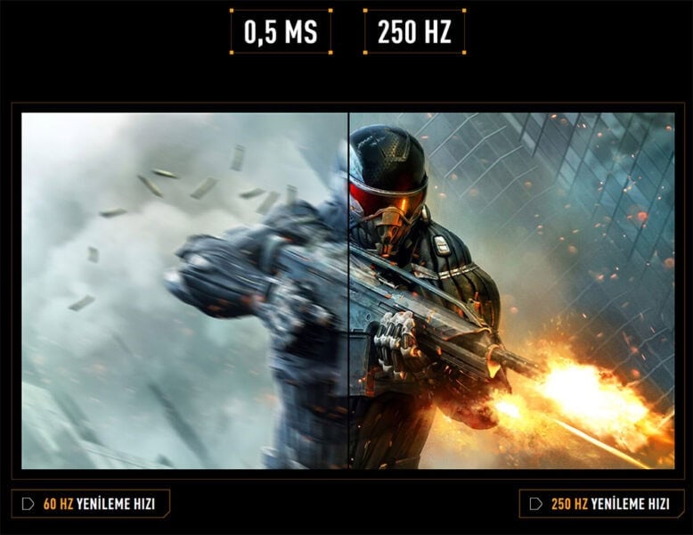 Yüksek çözünürlük ve hızlı tepki süresi ile oyun keyfini artıran ASUS TUF Gaming 34 inç QHD monitör, 3440x1440 çözünürlük, 0.5ms tepkime süresi, 250Hz yenileme hızı ve AMD FreeSync Premium teknolojisi ile öne çıkar.