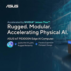 Yüksek performanslı ASUS PE3000N Edge AI bilgisayar, NVIDIA Jetson Thor teknolojisiyle güçlendirilmiş, dayanıklı ve modüler tasarımıyla endüstriyel yapay zeka uygulamaları için ideal. 2.070 FP4 TFLOPS işlem gücü, esnek genişletmeler ve sağlam tasarımıyla akıllı edge çözümlerinde üstün performans sağlar.