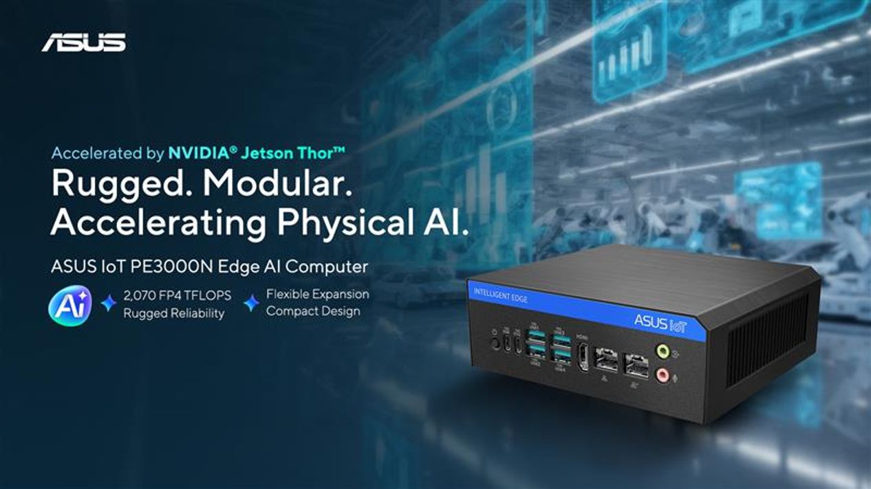 Yüksek performanslı ASUS PE3000N Edge AI bilgisayar, NVIDIA Jetson Thor teknolojisiyle güçlendirilmiş, dayanıklı ve modüler tasarımıyla endüstriyel yapay zeka uygulamaları için ideal. 2.070 FP4 TFLOPS işlem gücü, esnek genişletmeler ve sağlam tasarımıyla akıllı edge çözümlerinde üstün performans sağlar.