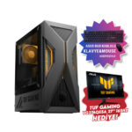 ASUS TUF Gaming masaüstü bilgisayar ve 27 inç monitör, RGB klavye ve mouse hediye, yüksek performanslı gaming ekipmanı.
