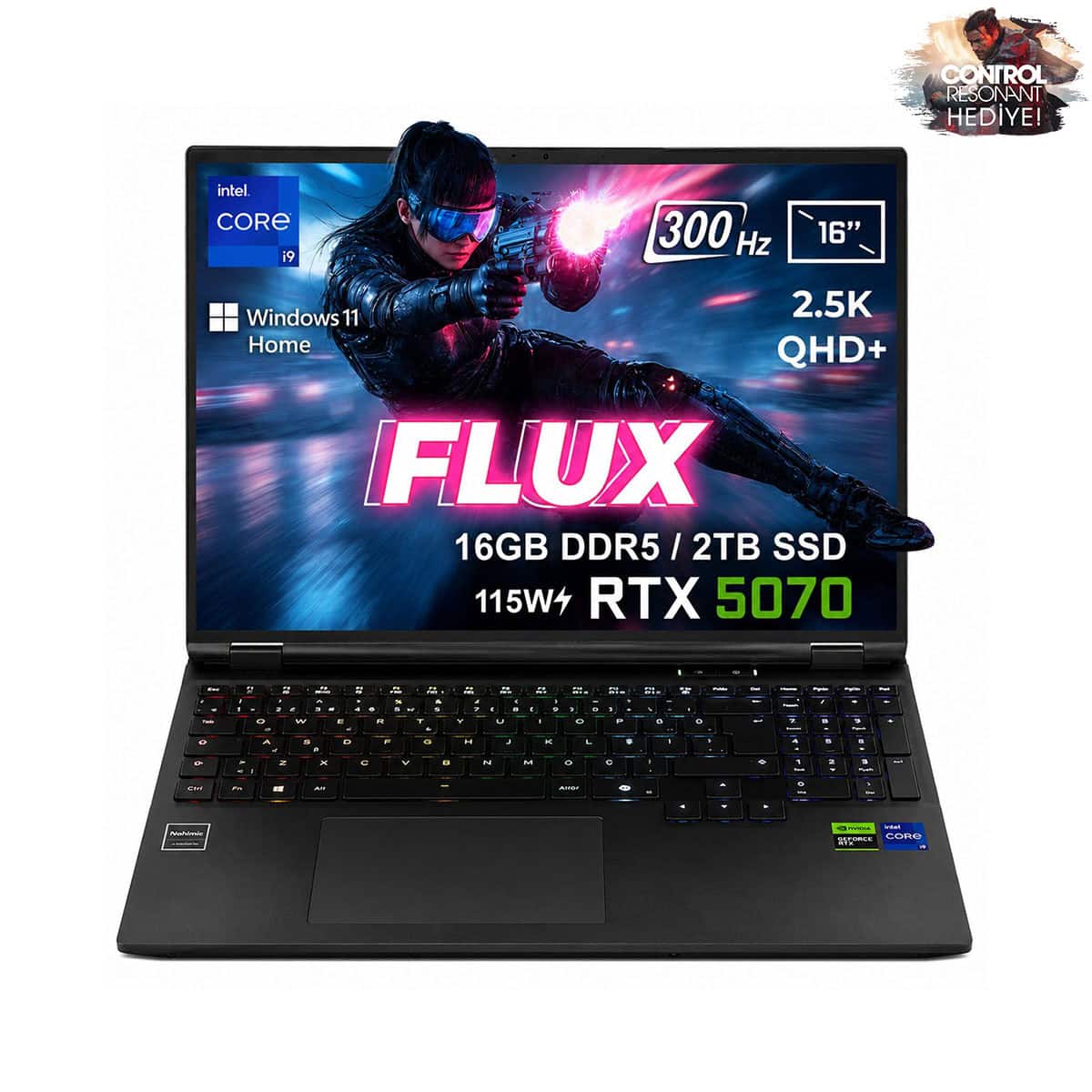 Gameraider Flux Gr16 Intel Core I9 14900hx Geforce Rtx 5070 8gb 115w 16gb Ddr5 2tb Ssd16 Inç 2.5k Qhd+ 300hz Freedos Gaming Laptop Çanta Hediyeli Control Resonant Hediyeli 1