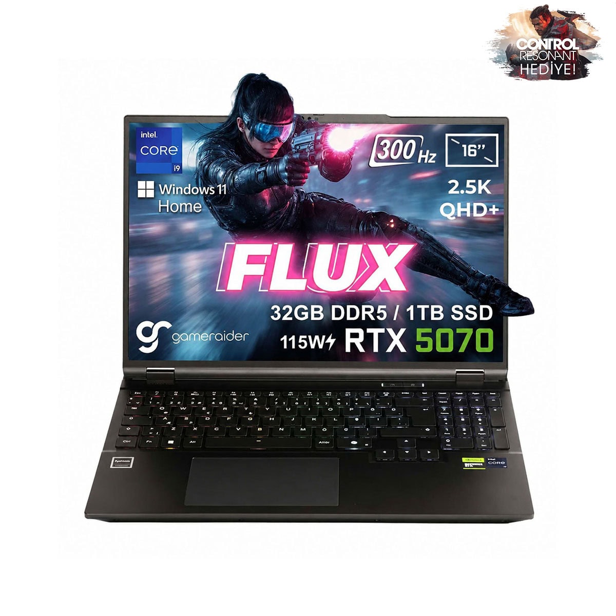 Gameraider Flux Gr16 Intel Core I9 14900hx Geforce Rtx 5070 8gb 115w 32gb Ddr5 1tb Ssd 16 Inç 2.5k Qhd+ 300hz W11 Home Gaming Laptop Çanta Hediyeli Control Resonant Hediyeli 1