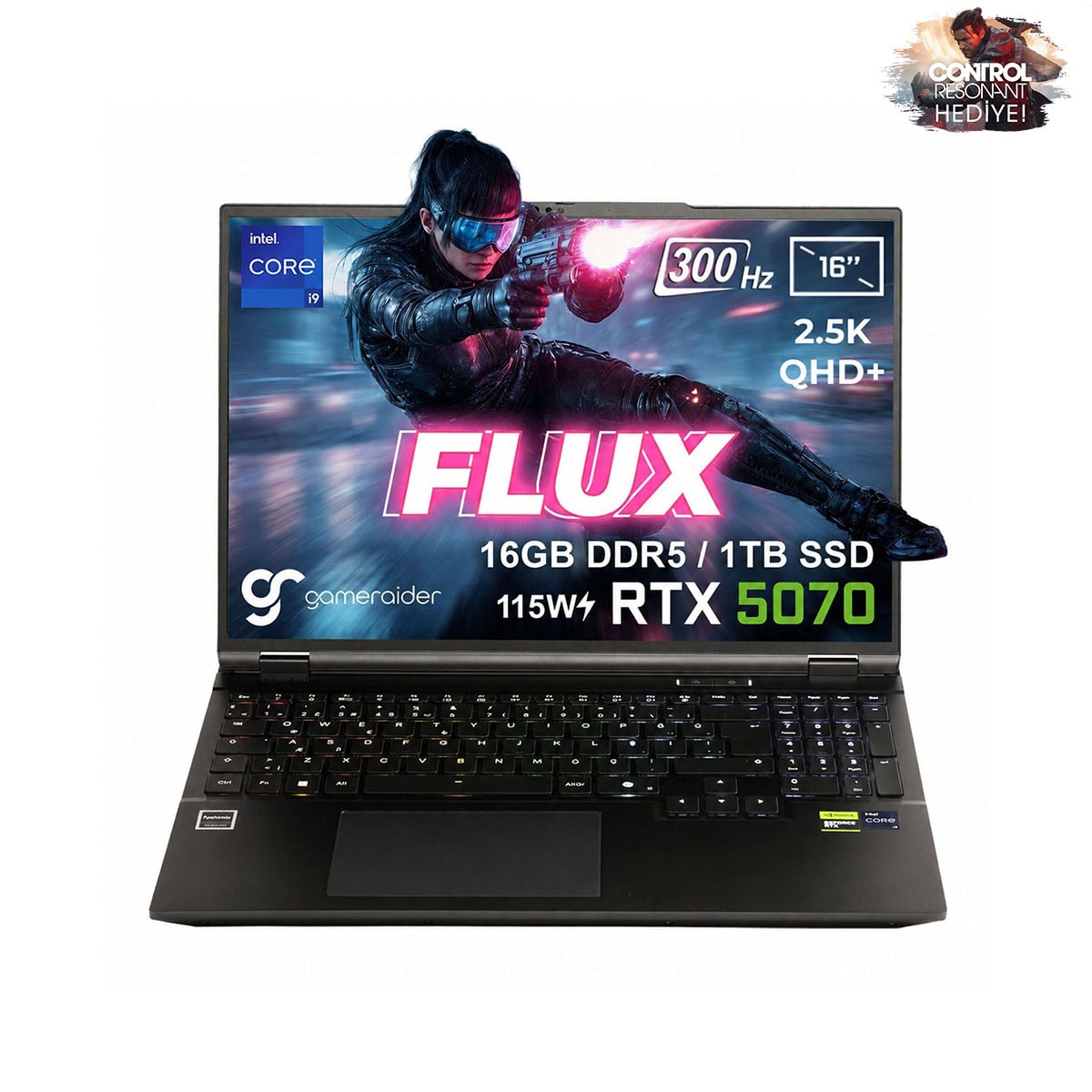 Gameraider Flux Gr16 Intel Core I9 14900hx Geforcertx 5070 8gb 115w 16gb Ddr5 1tb Ssd 16 Inç 2.5k Qhd+ 300hz Freedos Gaming Laptop Çanta Hediyeli Control Resonant Hediyeli 1