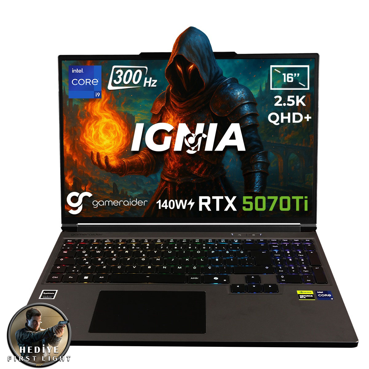 Gameraider Ignia Gr16 Intel Core I9 14900hx Geforce Rtx 5070ti 12gb 140w 16gb Ddr5 2tb Ssd 16 Inç 2.5k Qhd+ 300hz W11 Home Gaming Laptop Çanta Hediyeli 007 First Light Hediyeli