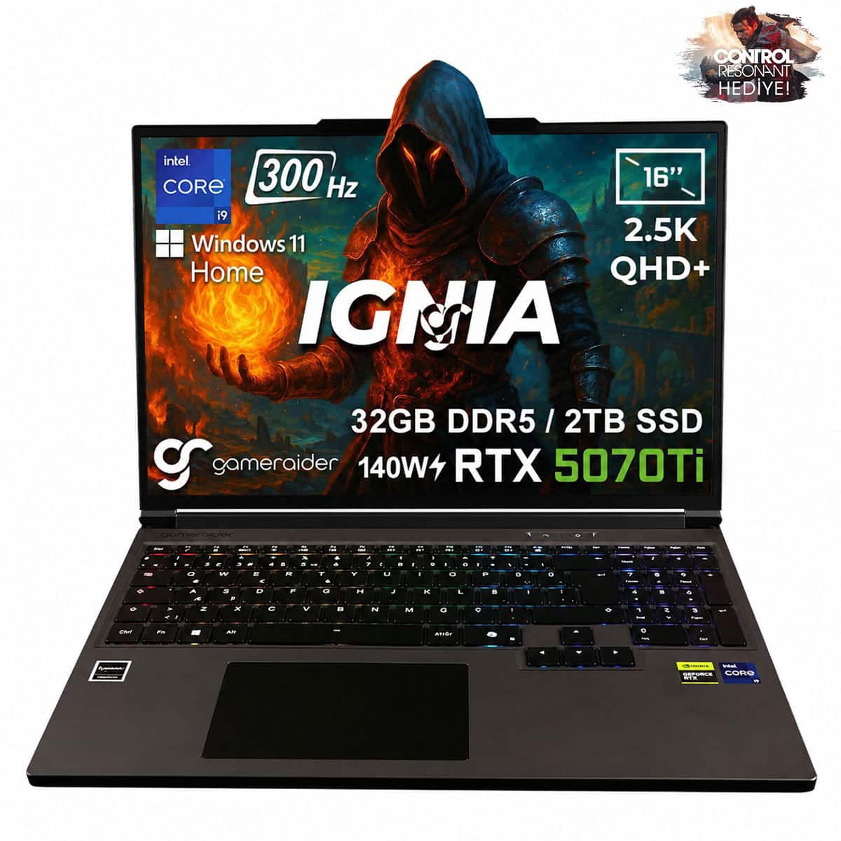 Gameraider Ignia Gr16 Intel Core I9 14900hx Geforce Rtx 5070ti 12gb 140w 32gb Ddr5 2tb Ssd 16 Inç 2.5k Qhd+ 300hz W11 Home Gaming Laptop Çanta Hediyeli Control Resonant Hediyeli 1