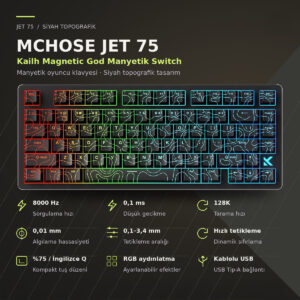 Mchose Jet 75 E Sport Black Topographic Kailh Magnetic God Manyetik Switch 8k Hz Hall Effect Hotswap Rgb İngilizce Gaming Klavye (hw Jet75 10) 2