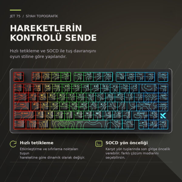 Mchose Jet 75 E Sport Black Topographic Kailh Magnetic God Manyetik Switch 8k Hz Hall Effect Hotswap Rgb İngilizce Gaming Klavye (hw Jet75 10) 5