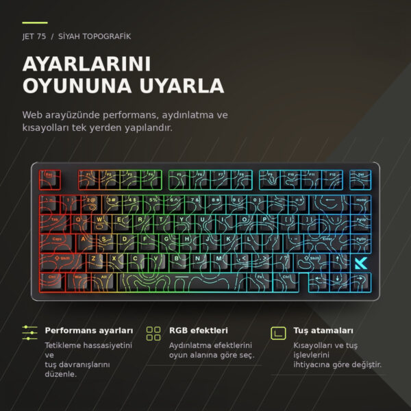 Mchose Jet 75 E Sport Black Topographic Kailh Magnetic God Manyetik Switch 8k Hz Hall Effect Hotswap Rgb İngilizce Gaming Klavye (hw Jet75 10) 6