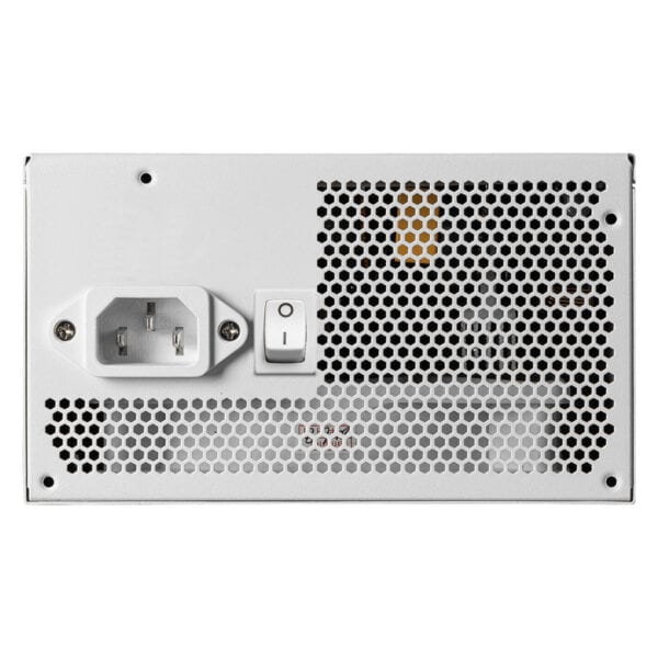 İngilizce güç çıkışı ve elektrik bağlantısı özelliklerine sahip beyaz güç kaynağı, bilgisayar veya diğer elektronik cihazlar için ideal.