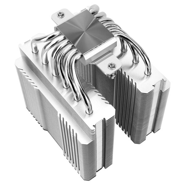 Alt Metin: Yüksek performanslı bilgisayar soğutucu fanı, etkili ısı yönetimi sağlayan geniş ısı bloğu ve dolaşım kanalları ile oyun ve bilgisayar sistemleri için uygun.