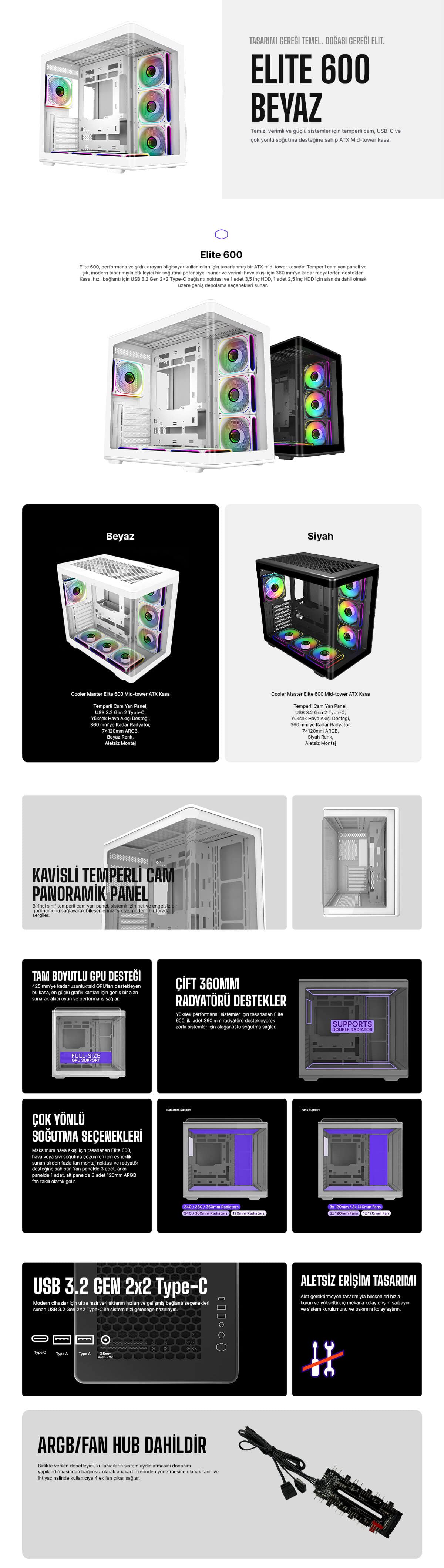 Cooler Master Elite 600 Beyaz Gaming Kasa H1