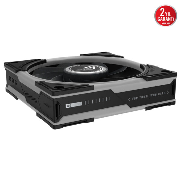 ASUS ROG Eurux GR120 ARGB 120mm kasa fanı, siyah gri renkli, şık soğutucu fanı ve ARGB aydınlatma detaylarıyla.